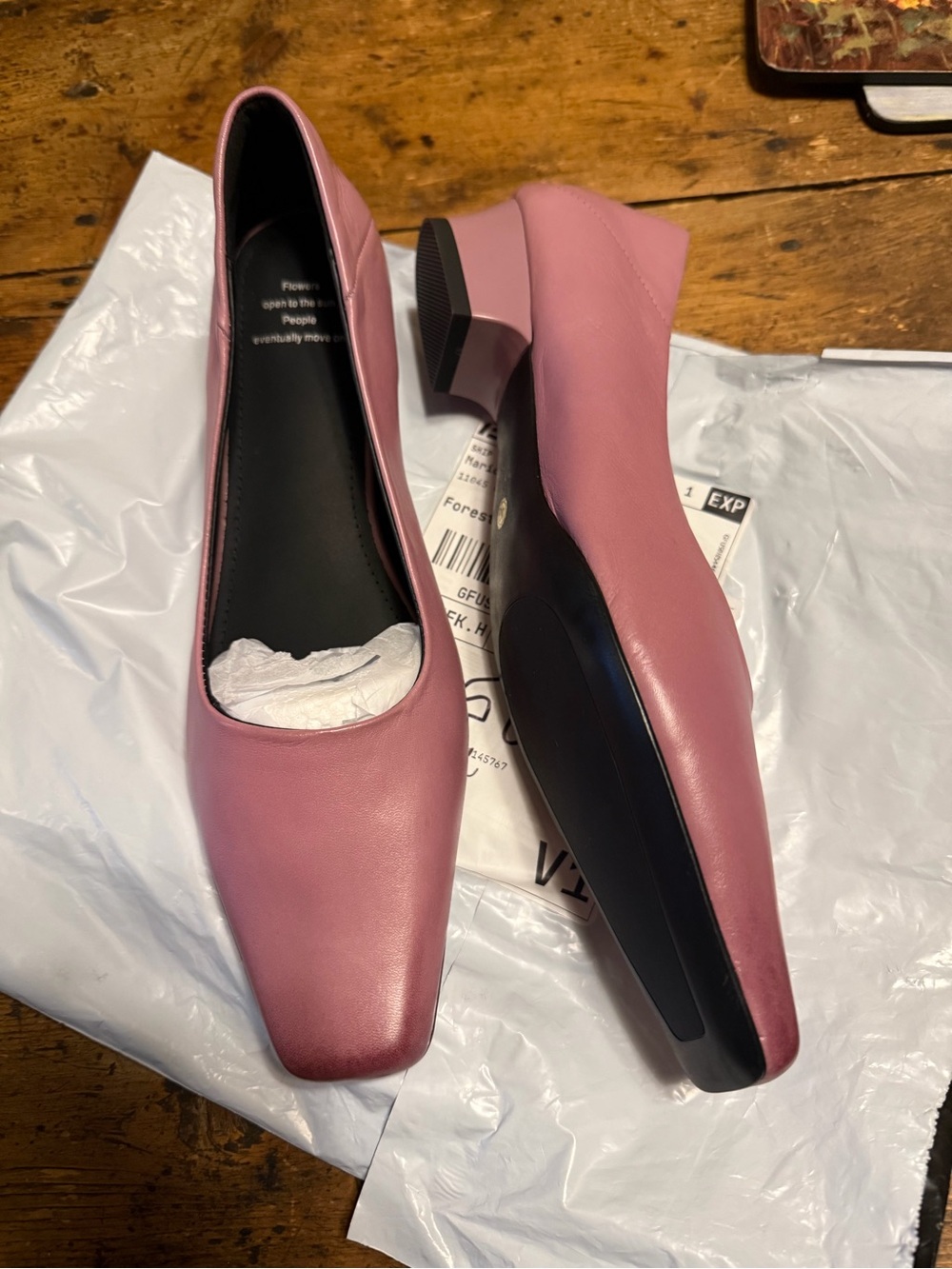 Women’s Pink Square-Toe Low Block Heel Pumps